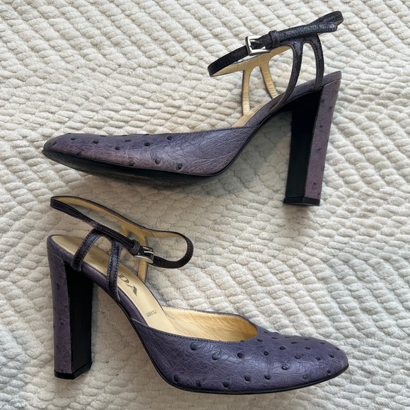 PRADA Purple Ostrich Leather Strappy Heels, 39 - Picture 1 of 10